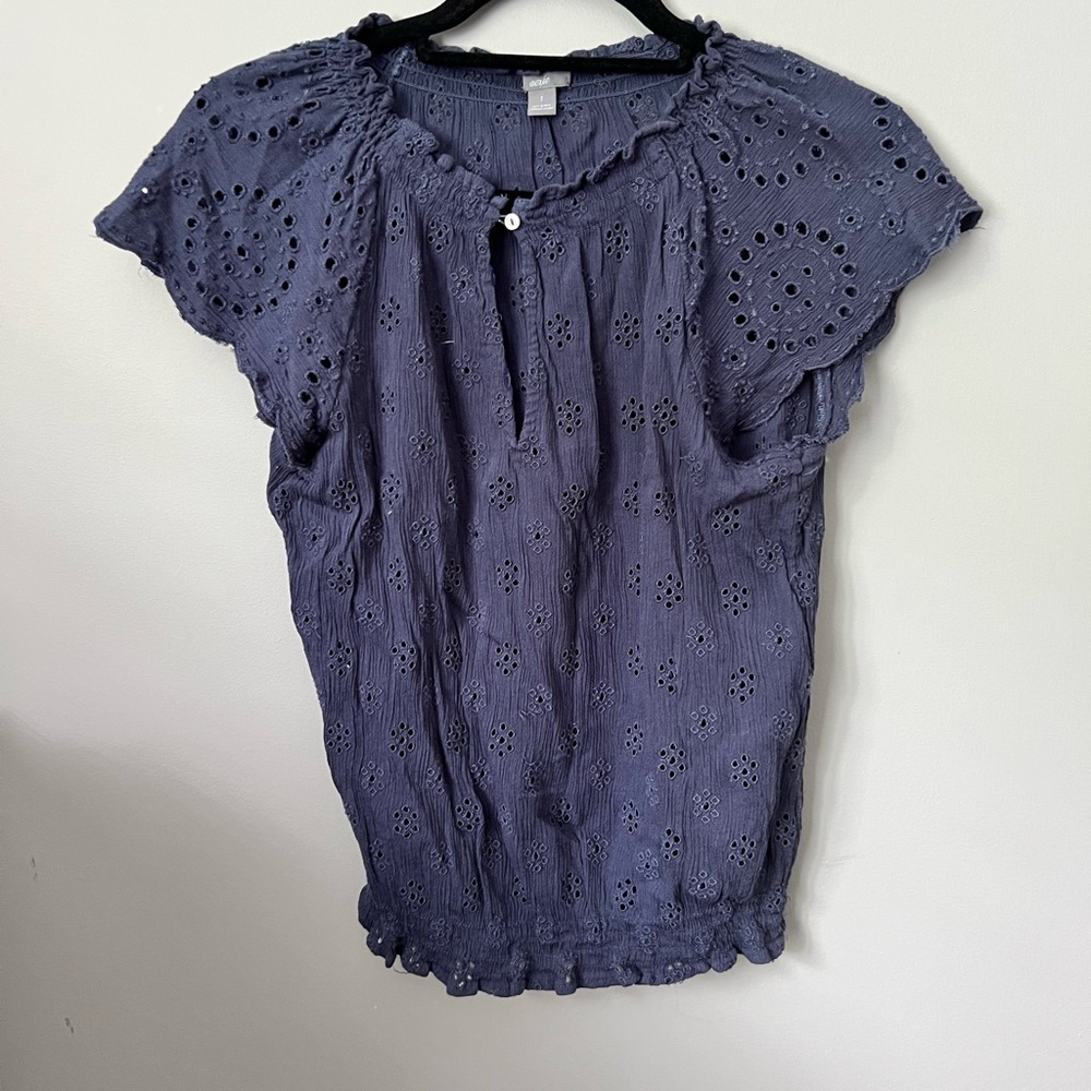 Aerie Shirt With Flower Detail and Front Button Detail